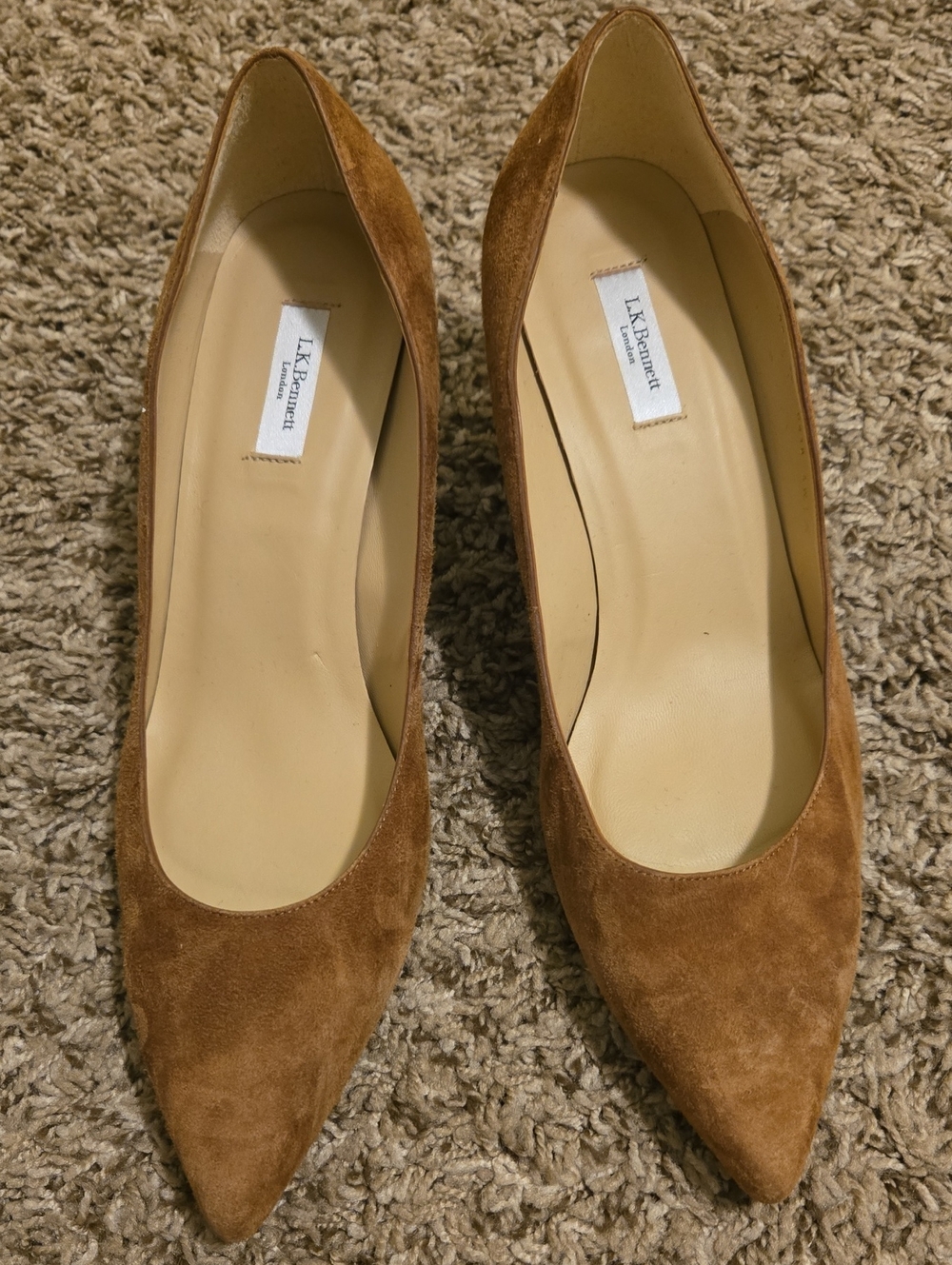 LK Bennett Tan Suede Pointed-Toe Heels